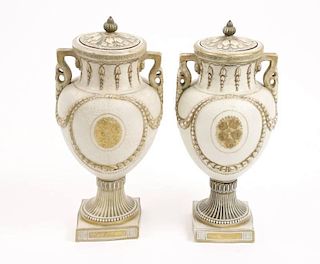 Pair of Small Porcelain Painted Urns