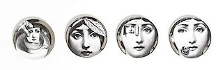 A Set of Four Fornasetti Porcelain Coasters, Diameter 3 7/8 inches.