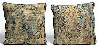 A Set of Four Continental Tapestry Pillows, Height 17 x width 15 inches.