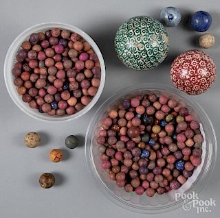 Collection of clay and Bennington marbles, etc.