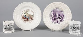 Four Poor Richard transfer mugs and plates