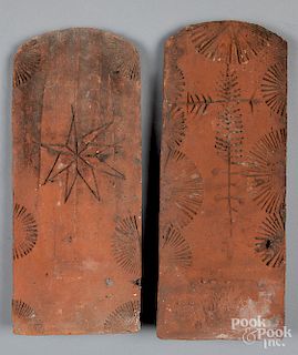 Two Oley Valley redware roof tiles, etc.