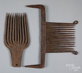 Two Pennsylvania wrought iron rippling combs, etc
