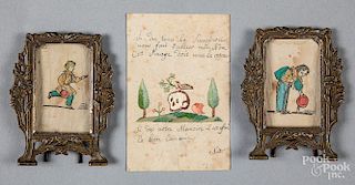 Unusual French memorial needlework on paper