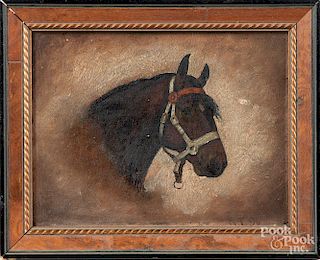 Oil on artist board portrait of a horse, etc.