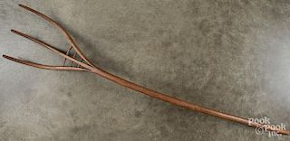 Primitive wood hay fork, 19th c., 58" l.