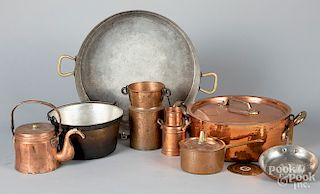 Nine pieces of copper cookware, etc.