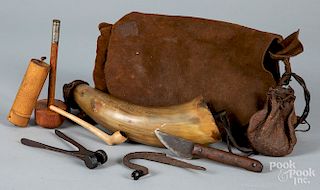 Leather hunting pouch, etc.