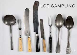 Collection of bone and wood handled utensils, etc