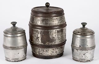 Three tin barrels