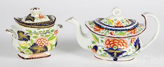 Gaudy Dutch grape pattern teapot and sugar bowl