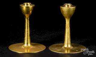 Pair of brass Jarvie lamda candlesticks