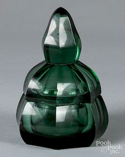 Green art glass covered jar