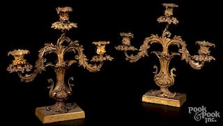 Pair of brass candelabra, late 19th c., 14" h.
