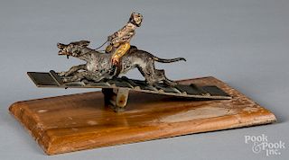 Cold painted bronze monkey riding a dog paper clip