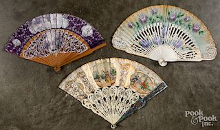 Three hand painted hand fans