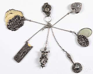 Sterling silver chatelaine, etc.