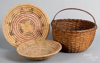 Split oak gathering basket, etc.