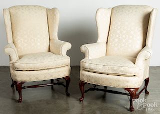 Pair of contemporary walnut wingback chairs, etc.