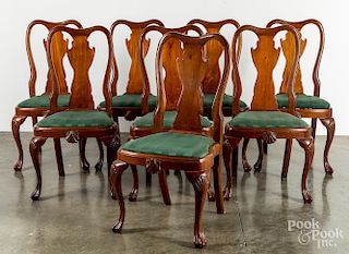 Set of eight Queen Anne walnut dining chairs