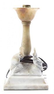 An Alabaster Figural Table Lamp, Height 12 1/2 inches.