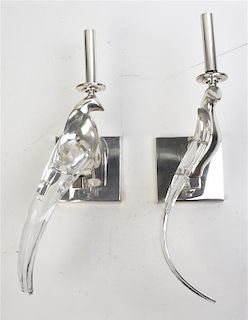 A Pair of Chromed Figural Sconces, Height overall 19 1/2 inches.