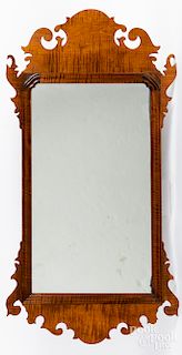 Chippendale style tiger maple mirror, 37 1/2" h.