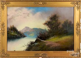 Pastel river landscape, late 19th c., 20" x 30".