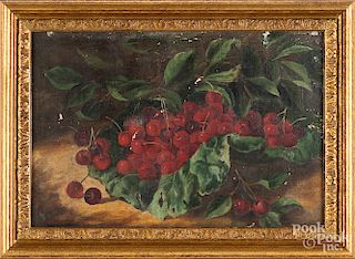 Oil on canvas still life of cherries
