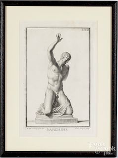Two male nude etchings, after Campiglia, 14" x 9"