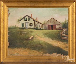 Oil on canvas landscape with house, etc.