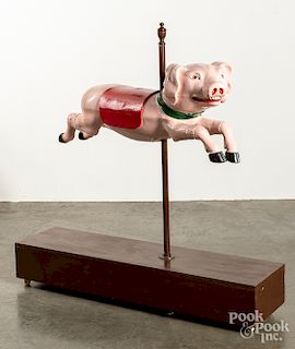 Carved and painted carousel pig