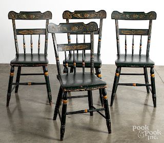 Set of four painted plank seat chairs