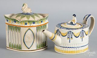 English pearlware teapot and covered sugar