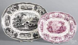 Two Staffordshire platters, 19th c., etc.