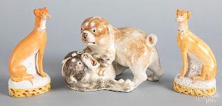 Porcelain figure of two pugs, etc.