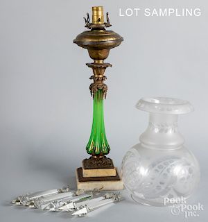 Emerald glass sinumbra lamp, 30" h.