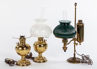 Brass single-arm student lamp, etc.
