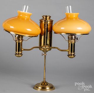 Brass double-arm student lamp, 19th c., 20 1/2" h