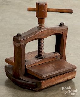 Oak book press, 18th c., 19" h.