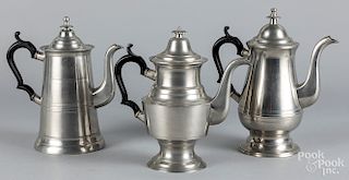 Three American pewter coffee pots