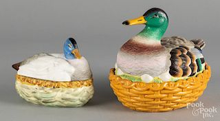 Two porcelain duck on nests