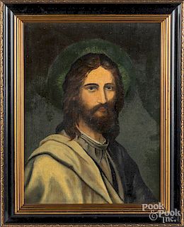 Oil on canvas of Jesus, late 19th c., 12" x 10".