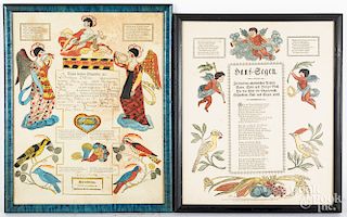 Two Johann Ritter printed and hand colored fraktur