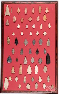 Framed group of Native American stone points