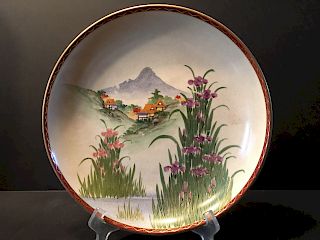 ANTIQUE Japanese Large Satsuma Charger with Landscapes, Meiji period. 11" 