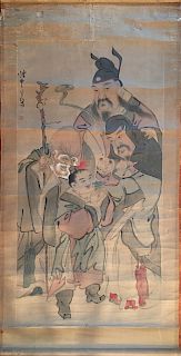 ANTIQUE Chinese FuLuShou Watercolor painting, 19th century