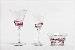 A Partial Set of Threaded Glass Stemware, Height of tallest 7 7/8 inches.
