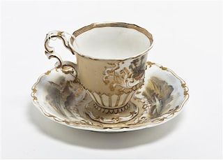A Copeland and Garrett Topographical Cabinet Cup and Saucer, Height of cup 3 inches.