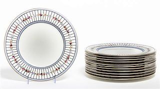 A Set of Twelve English Porcelain Dinner Plates, Crescent & Son, Diameter 10 1/8 inches.